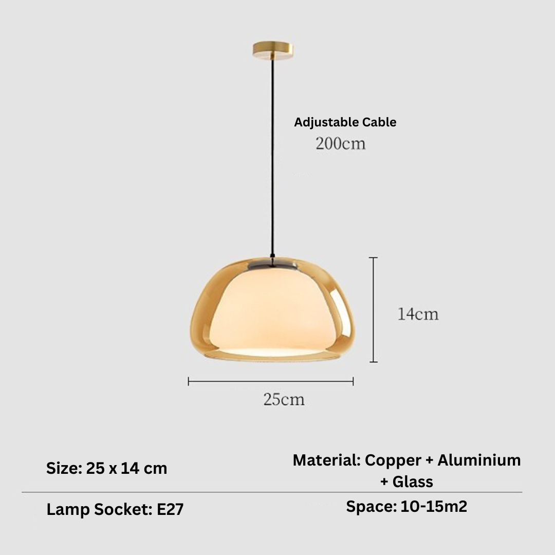 Amba clear jelly globe pendant light with gold fitting hanging above a dining table