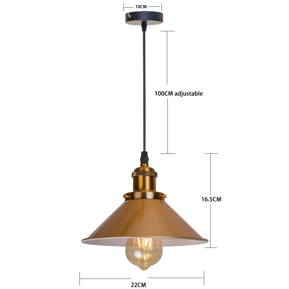 Camden vintage loft pendant light in black metal finish hanging above a kitchen dining table