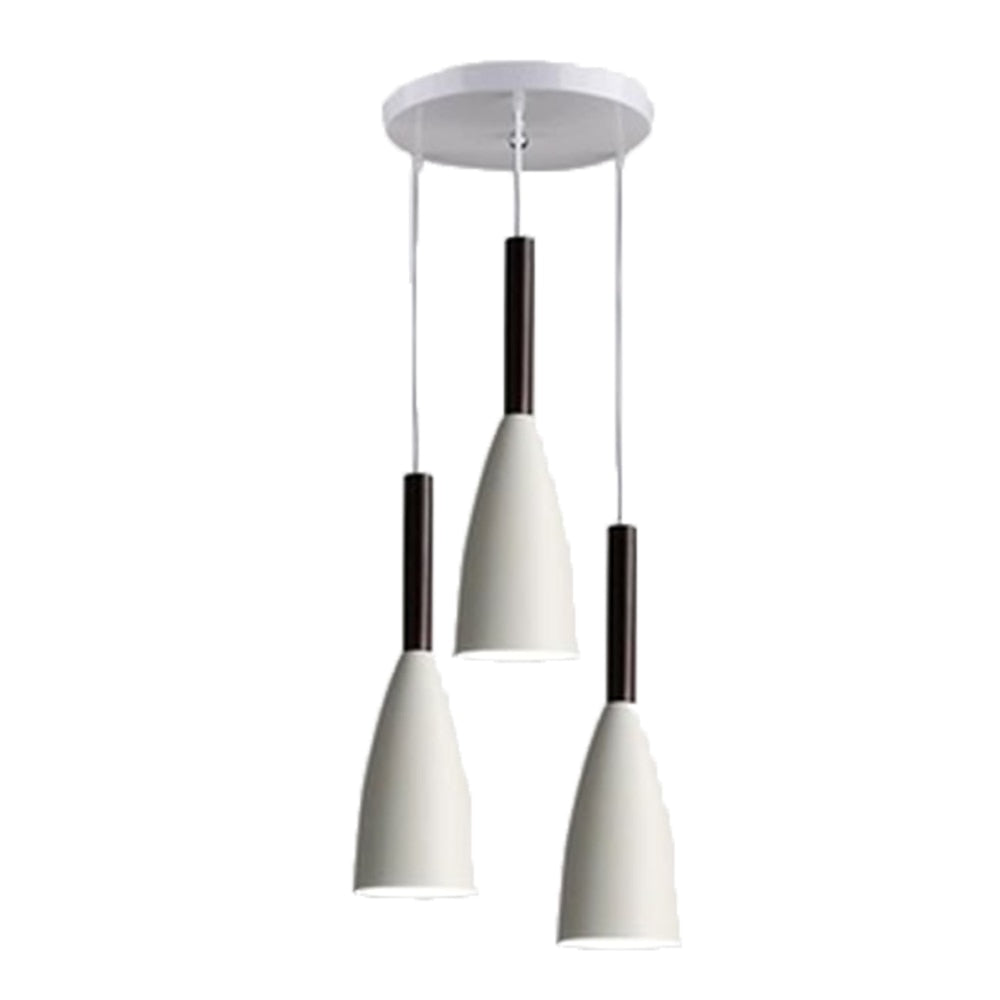 Trine triple aluminium pendant light in white above a kitchen island with adjustable cord lengths