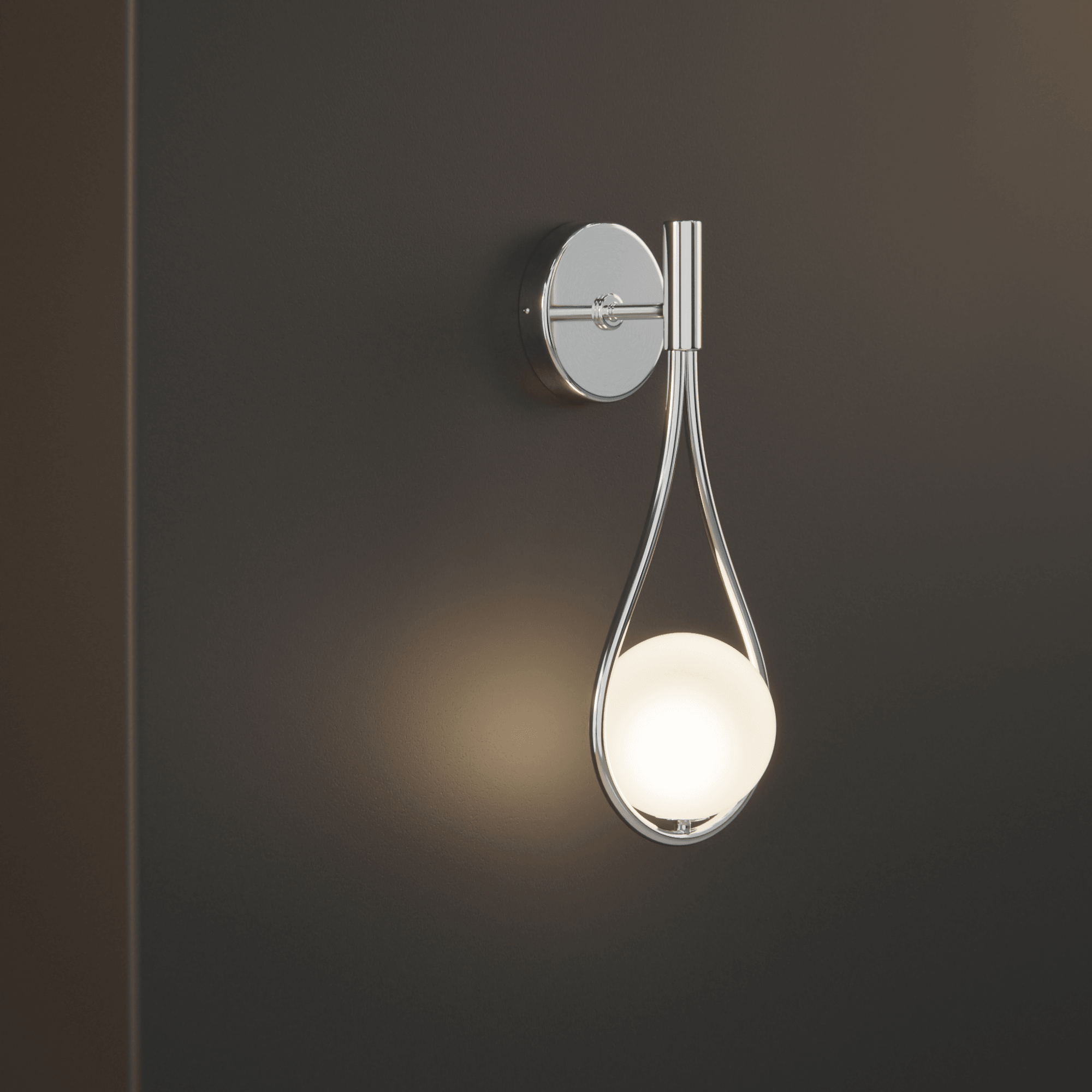 Livi II black Nordic wall sconce mounted on a dark papered wall in a hallway