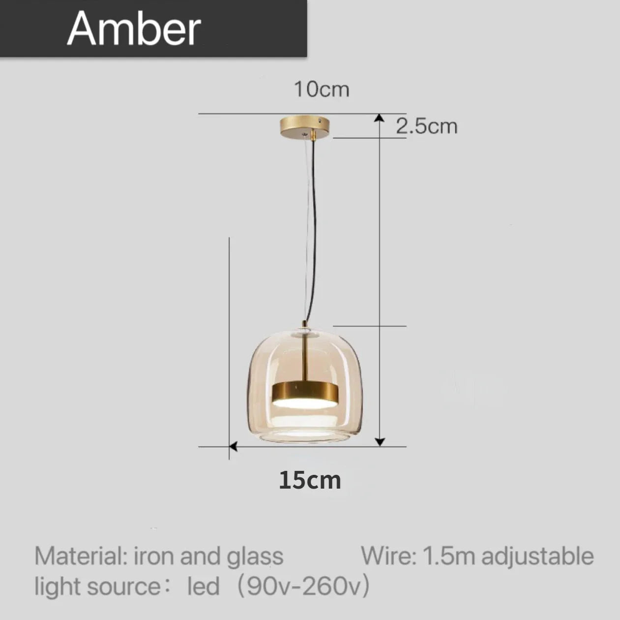 Astrid amber glass Nordic pendant light with gold fitting above a dining table