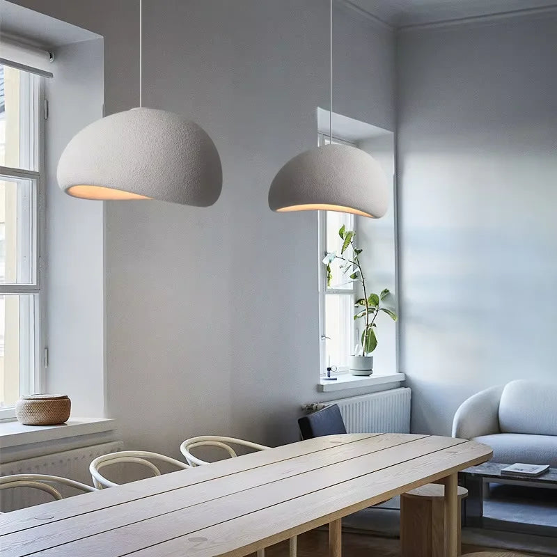 Stellan white stone-inspired minimalist pendant light in a Nordic bedroom