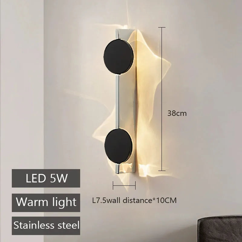 Moderna luz de parede led rotativa lâmpada de parede ondulada atmosfera de aço inoxidável arandelas de parede do quarto do hotel luzes cabeceira