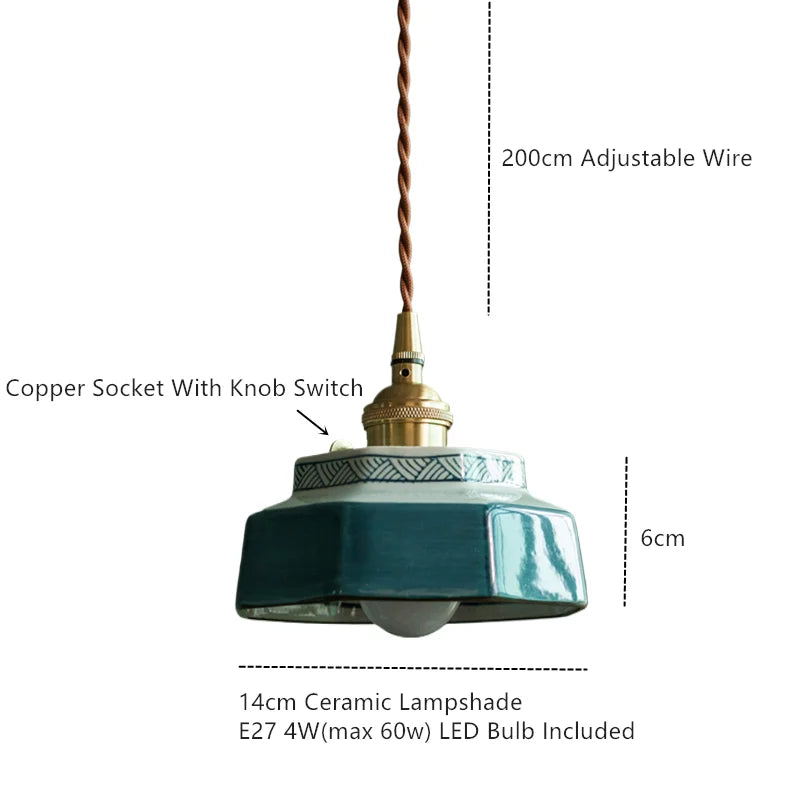 Sonja burnt clay hand-painted ceramic pendant light above a kitchen island