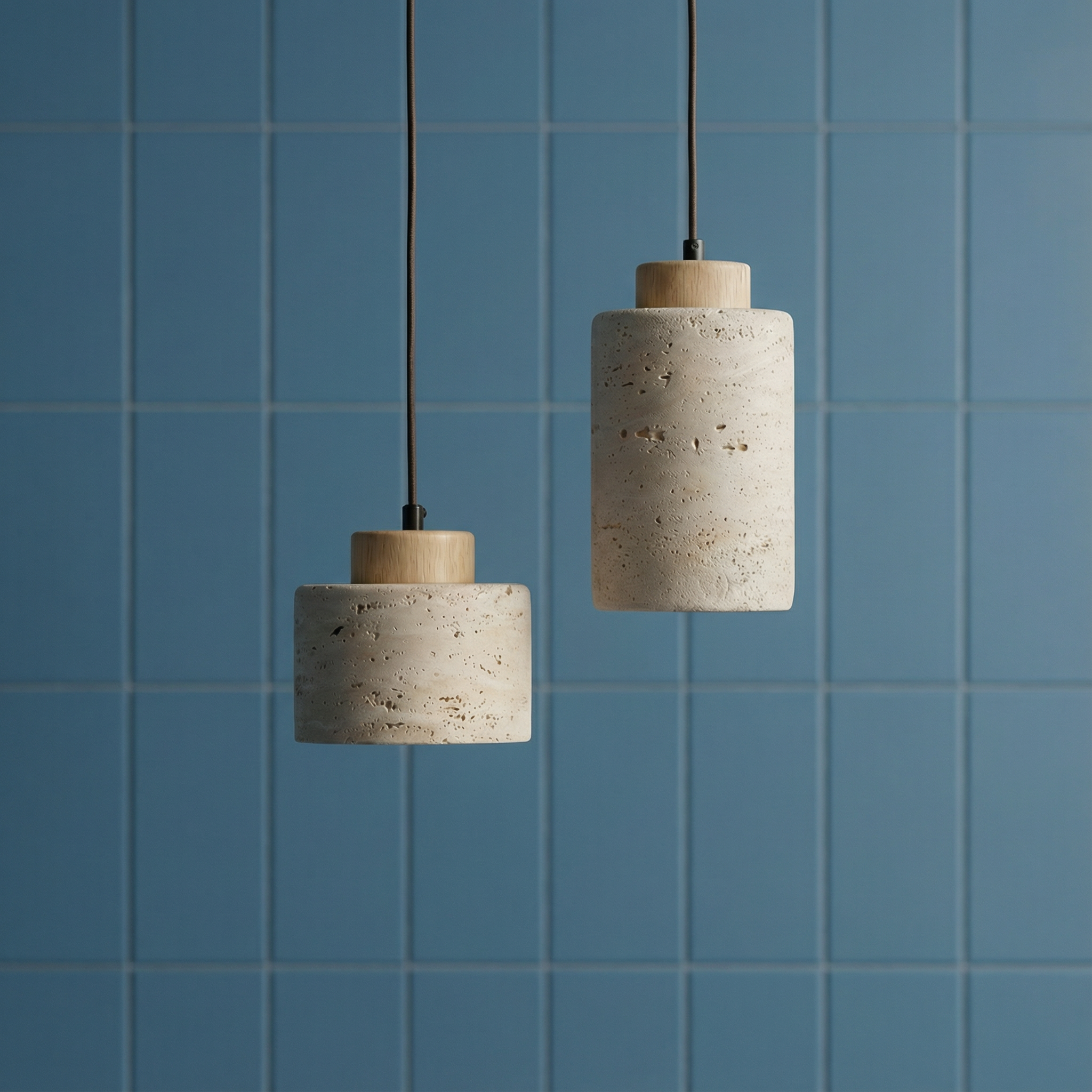 Vidar stone-effect sculptural pendant light in light finish above a dining table