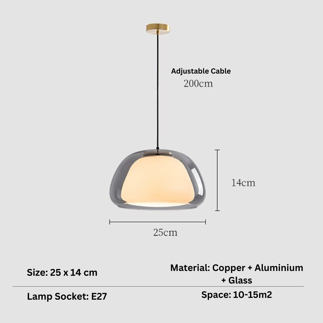 Amba clear jelly globe pendant light with gold fitting hanging above a dining table
