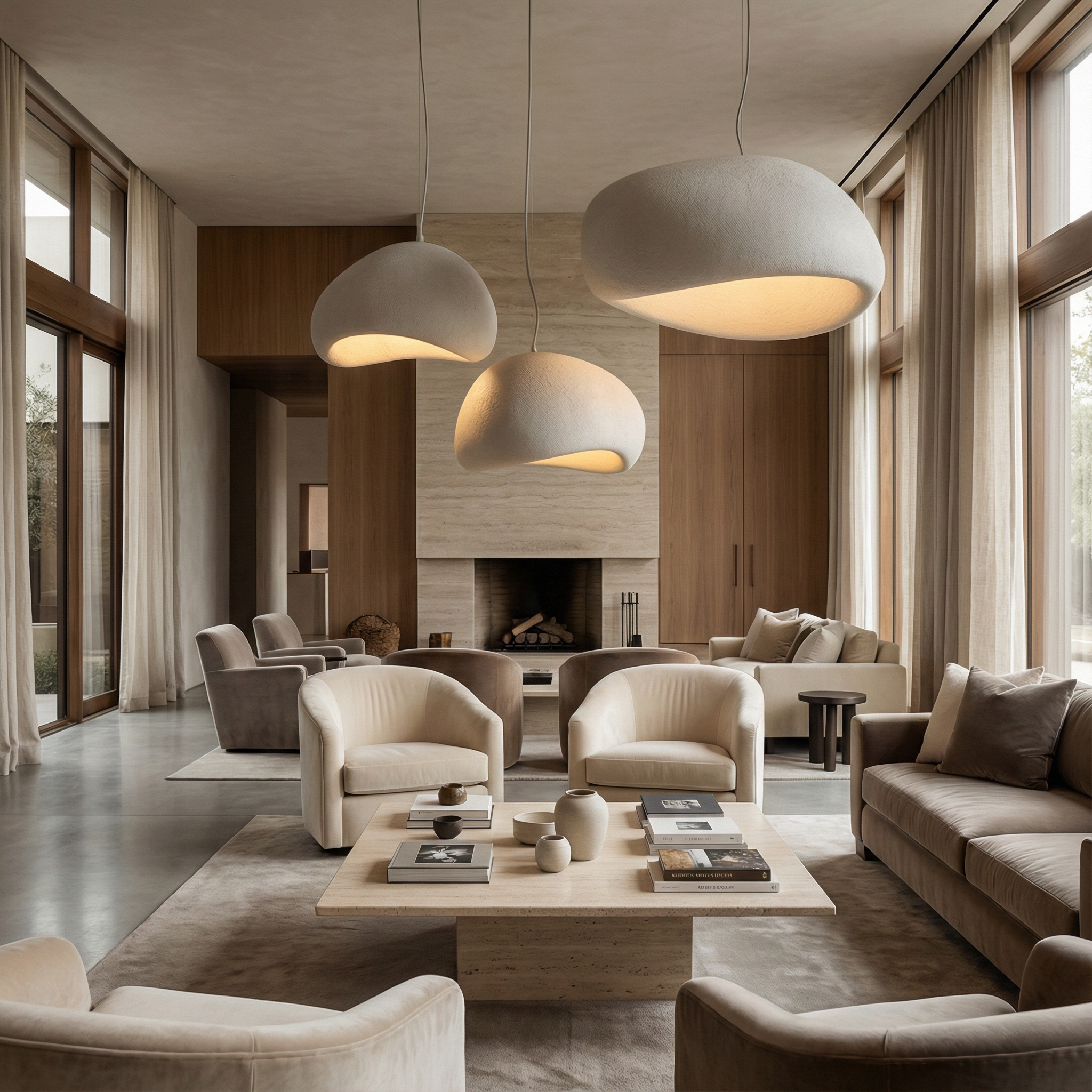 Stellan white stone-inspired minimalist pendant light in a Nordic bedroom