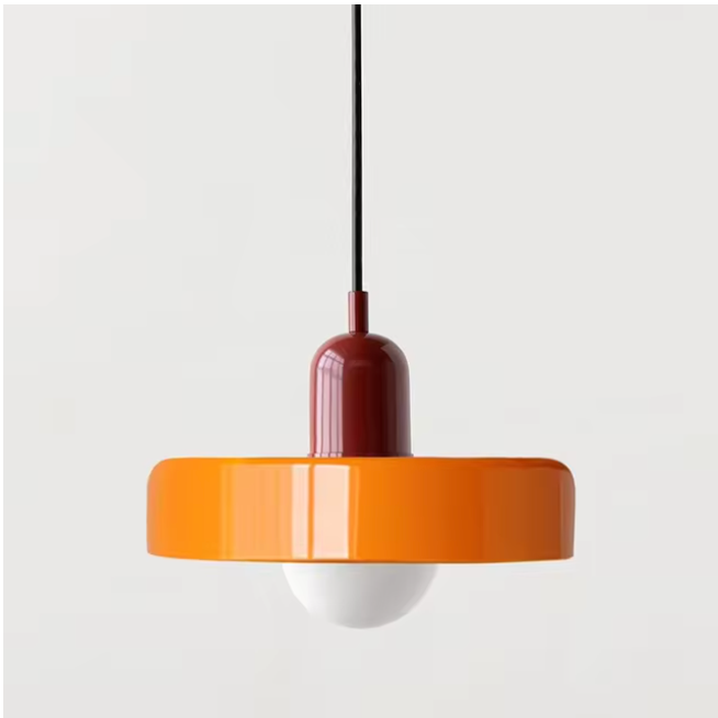 Kalle beige and white Bauhaus dual-tone glass pendant light hanging above a dining table