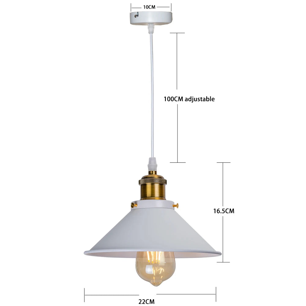 Camden vintage loft pendant light in black metal finish hanging above a kitchen dining table