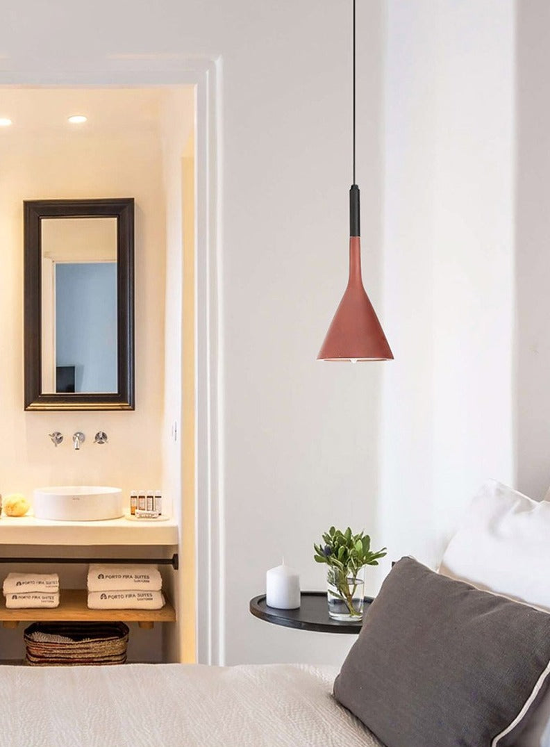 Moderna black aluminium Nordic pendant light with adjustable cord above a kitchen island
