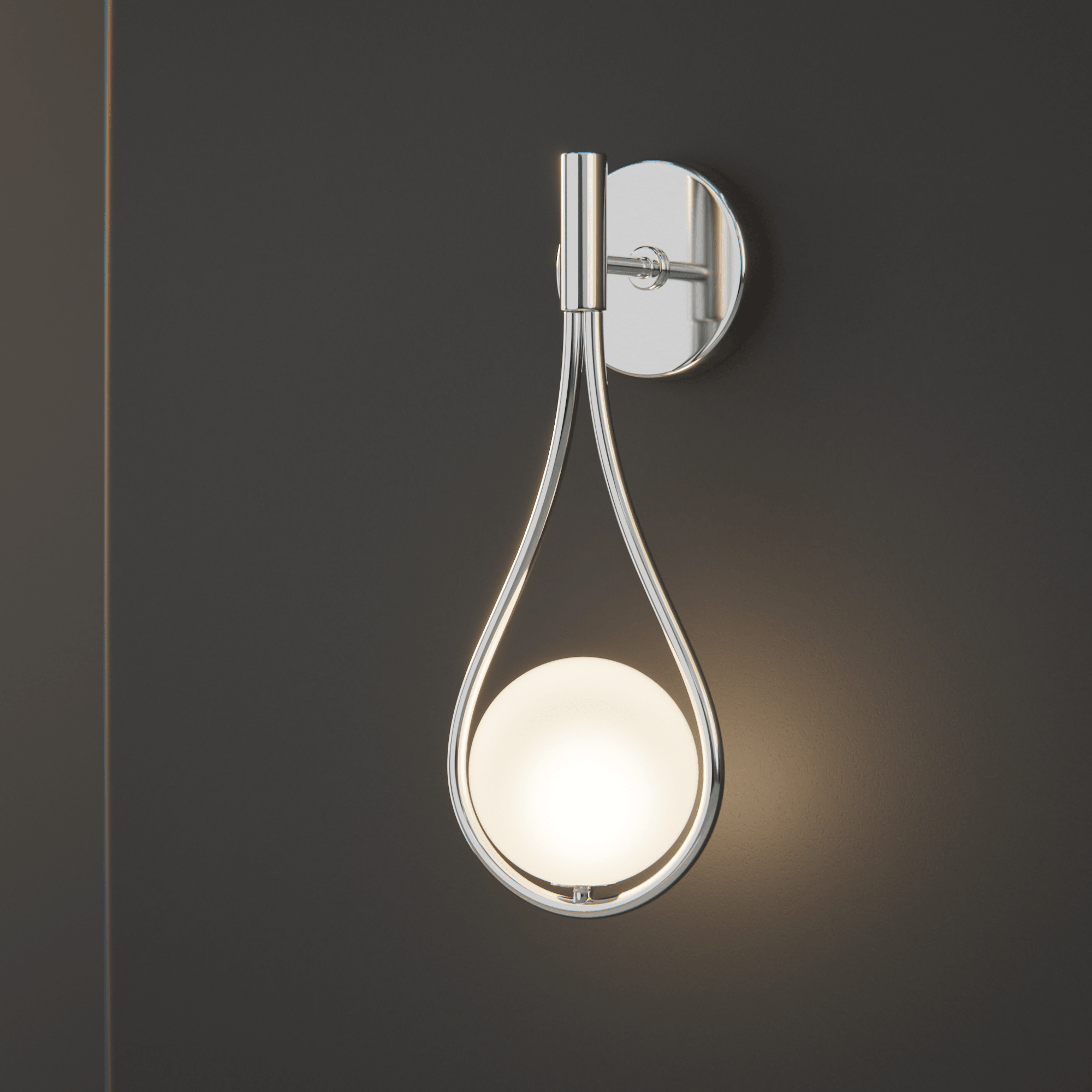Livi II black Nordic wall sconce mounted on a dark papered wall in a hallway