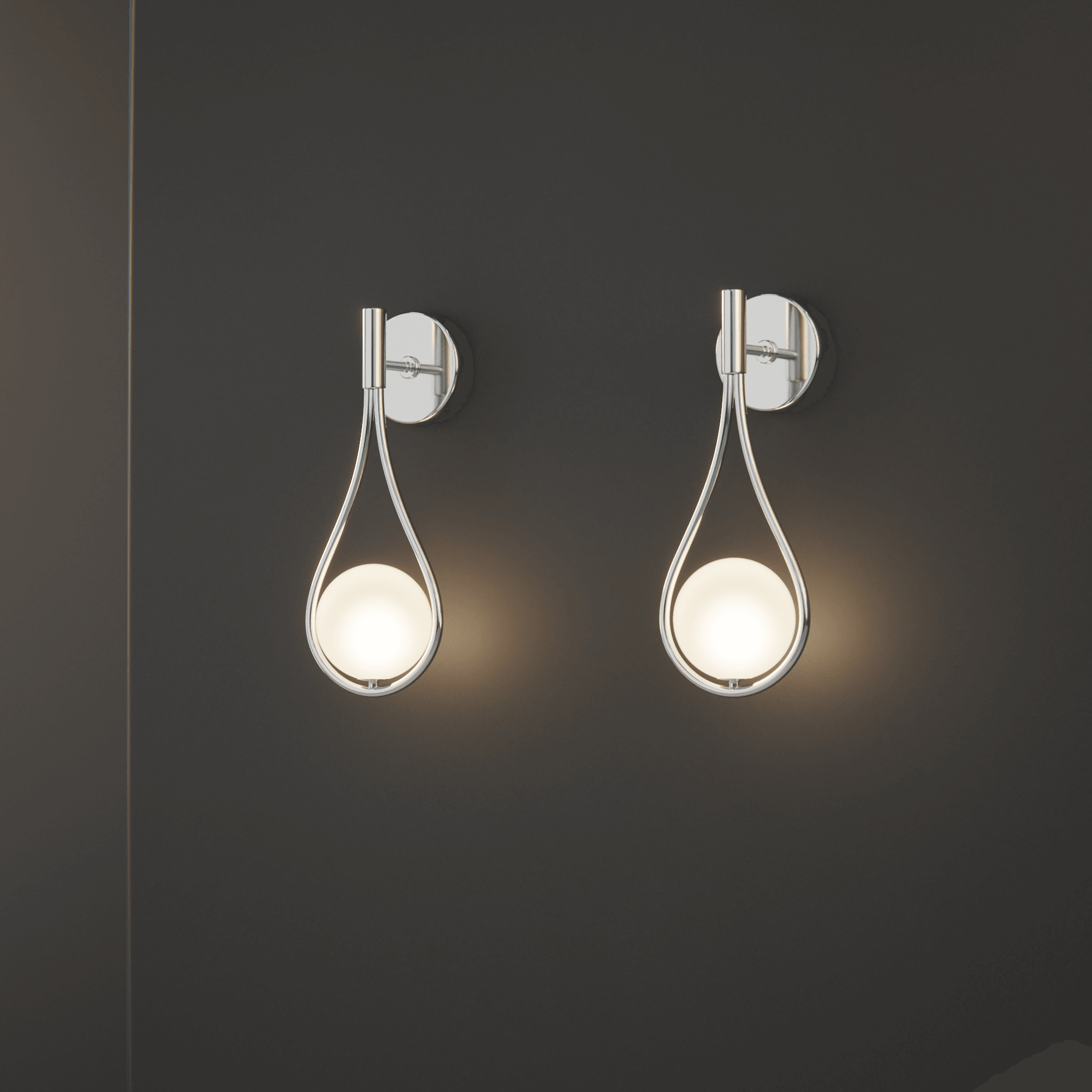 Livi II black Nordic wall sconce mounted on a dark papered wall in a hallway