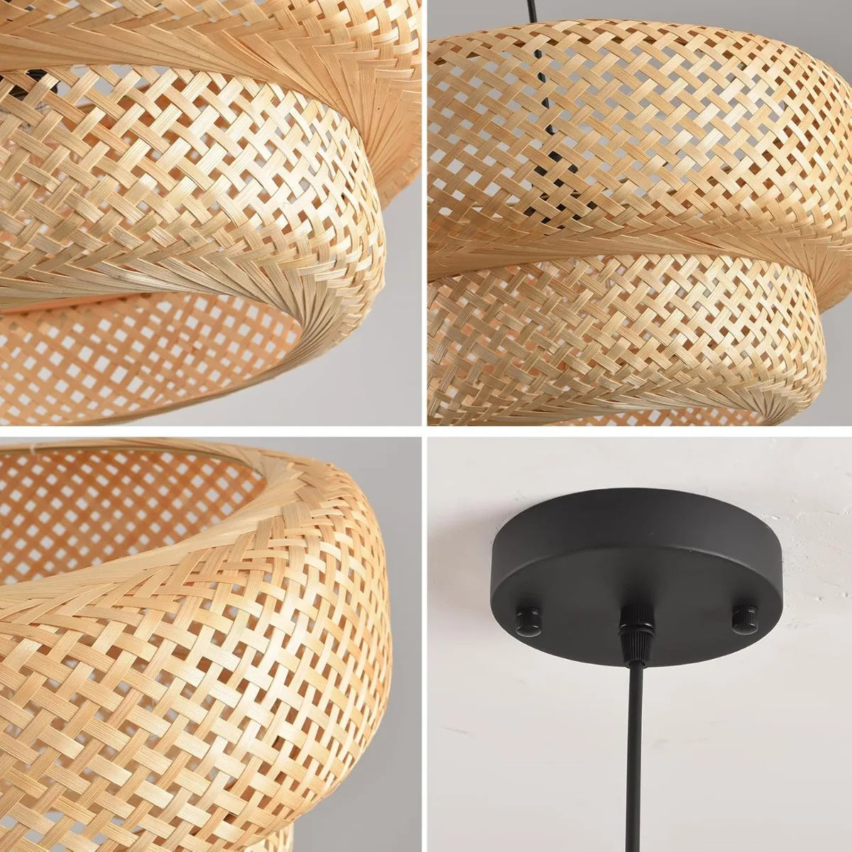 Halcyon double-weave bamboo pendant light hanging above a kitchen island in a modern British home