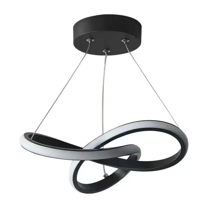 Strand slim Nordic LED ceiling pendant in white hanging in a dining room with low ceiling