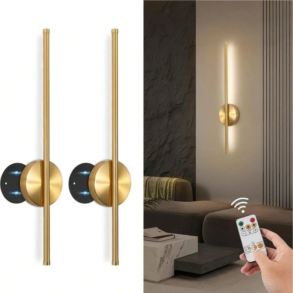 Volta magnetic rechargeable wall lamp in gold mounted in a hallway