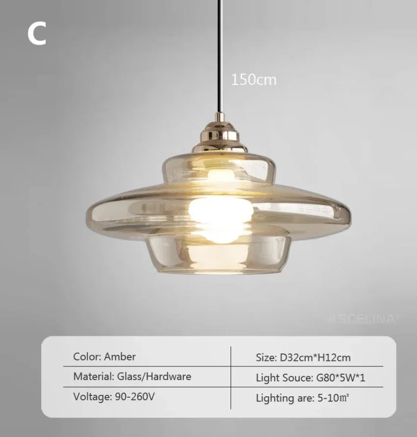 Opal milk glass pendant light hanging above a dining table, casting a soft warm glow