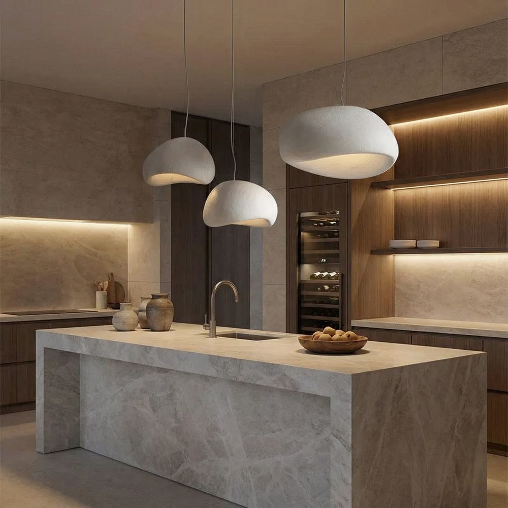 Stellan white stone-inspired minimalist pendant light in a Nordic bedroom