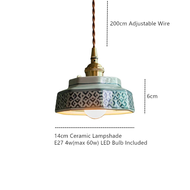 Sonja burnt clay hand-painted ceramic pendant light above a kitchen island